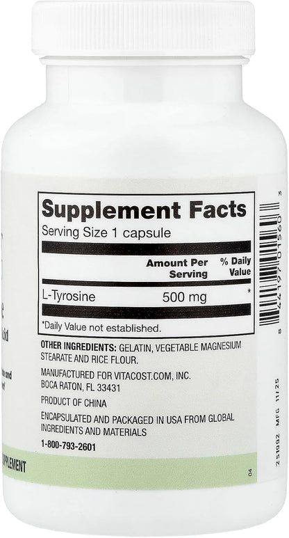 Vitacost Everyday, L-Tyrosine, 500 mg, 100 Capsules