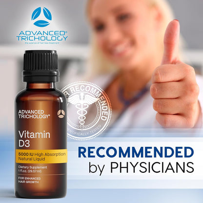 Advanced Trichology Vegetarian Liquid Vitamin D3-5000 IU High Absorption – 1000 IU per Drop – 6-Month Supply – Gluten-free – 1 fl oz (30 ml)