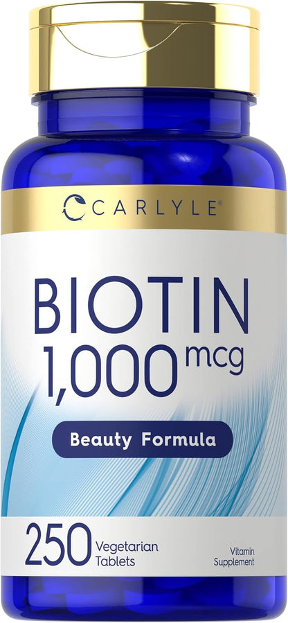 Carlyle Biotin 1000mcg | 250 Vegetarian Tablets | Beauty Formula Supplement | Non-GMO, Gluten-free