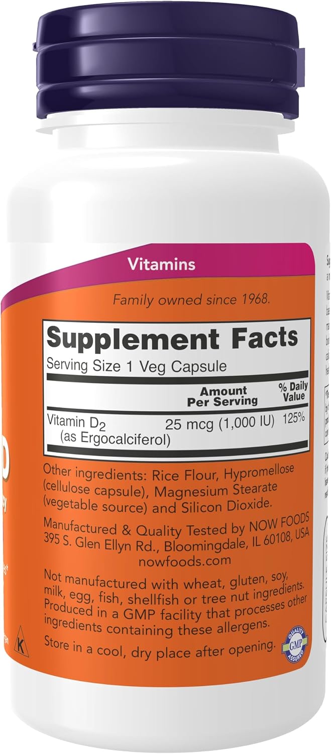 NOW Foods Vitamin D 1000 IU Vegetarian Capsules - 120 Capsules - görsel 2