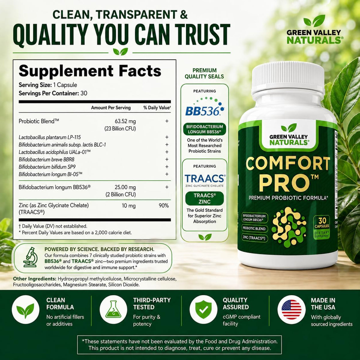ComfortPro™ Daily Probiotics for Digestive Health | Supports Regularity & Reduces Wind | Gut Cleanse with Zinc | Non-GMO | Valley Formula - görsel 5