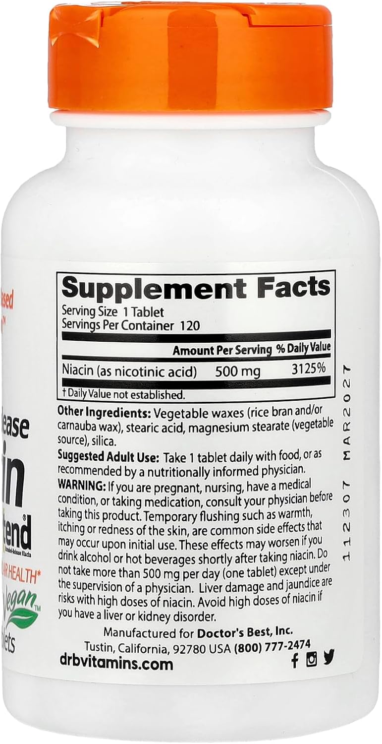 Doctor's Best Real Niacin Extended Release, 500 mg, 120 Tablets - görsel 2