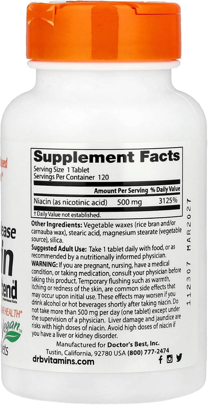 Doctor's Best Real Niacin Extended Release, 500 mg, 120 Tablets