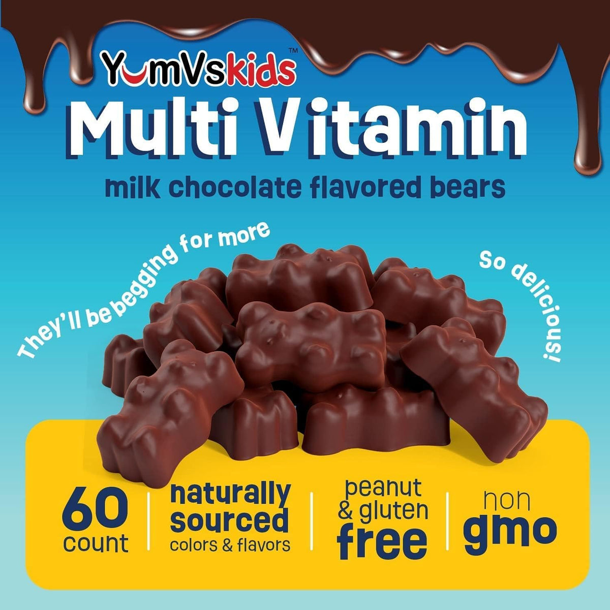YUM-V'S Kids Multivitamin Chewable Chocolate – Vitamin C – An antioxidant that supports immune health and iron – Image 2