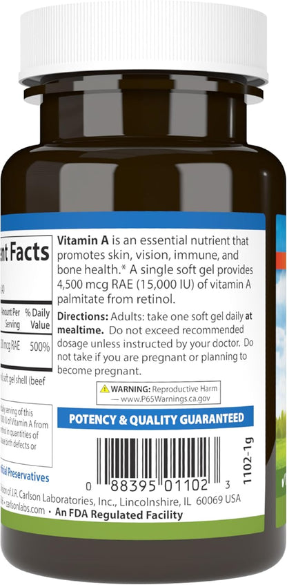 Carlson Vitamin A 15,000 IU (4,500 mcg RAE) Palmitate, 240 Softgels