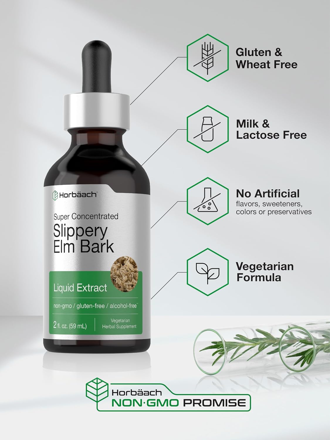 Horbäach Slippery Elm Liquid Drops | 60 ml | Alcohol-Free Bark Extract Tincture | Non-GMO, Gluten-free - görsel 5