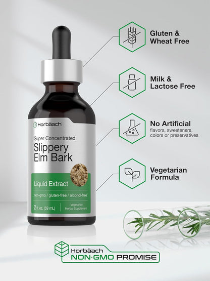 Horbäach Slippery Elm Liquid Drops | 60 ml | Alcohol-Free Bark Extract Tincture | Non-GMO, Gluten-free