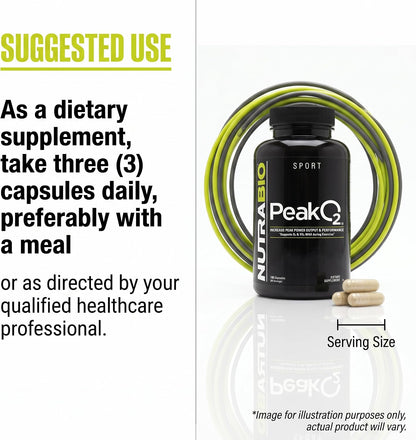 NutraBio PeakO2 Sports Supplement, 180 Capsules - Organic Mushroom Blend for Athletic Performance and General Health