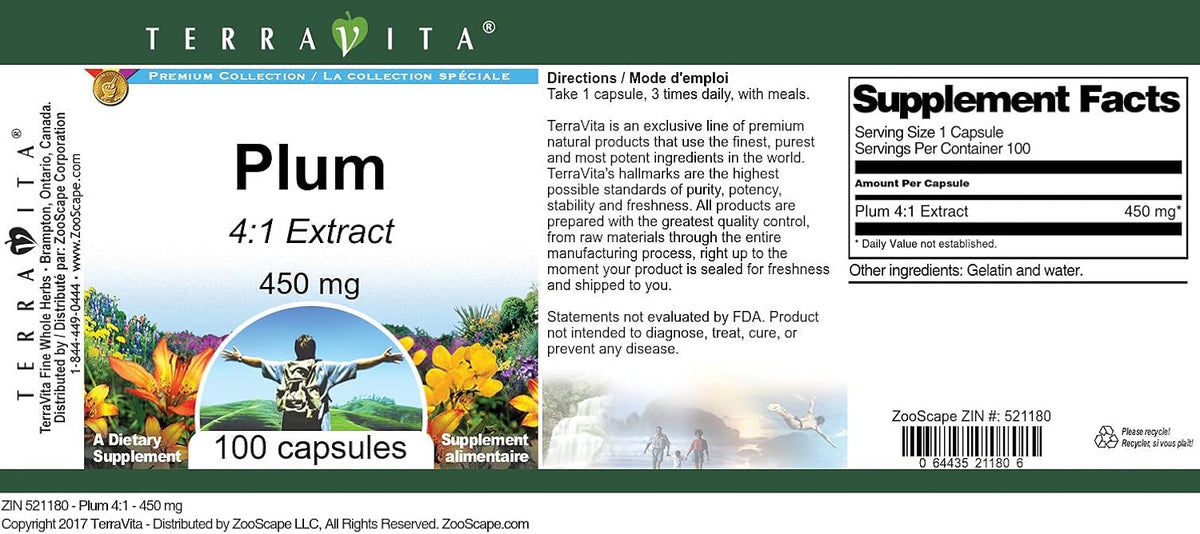 TerraVita Plum 4:1 Extract 450 mg, 100 Capsules - görsel 3