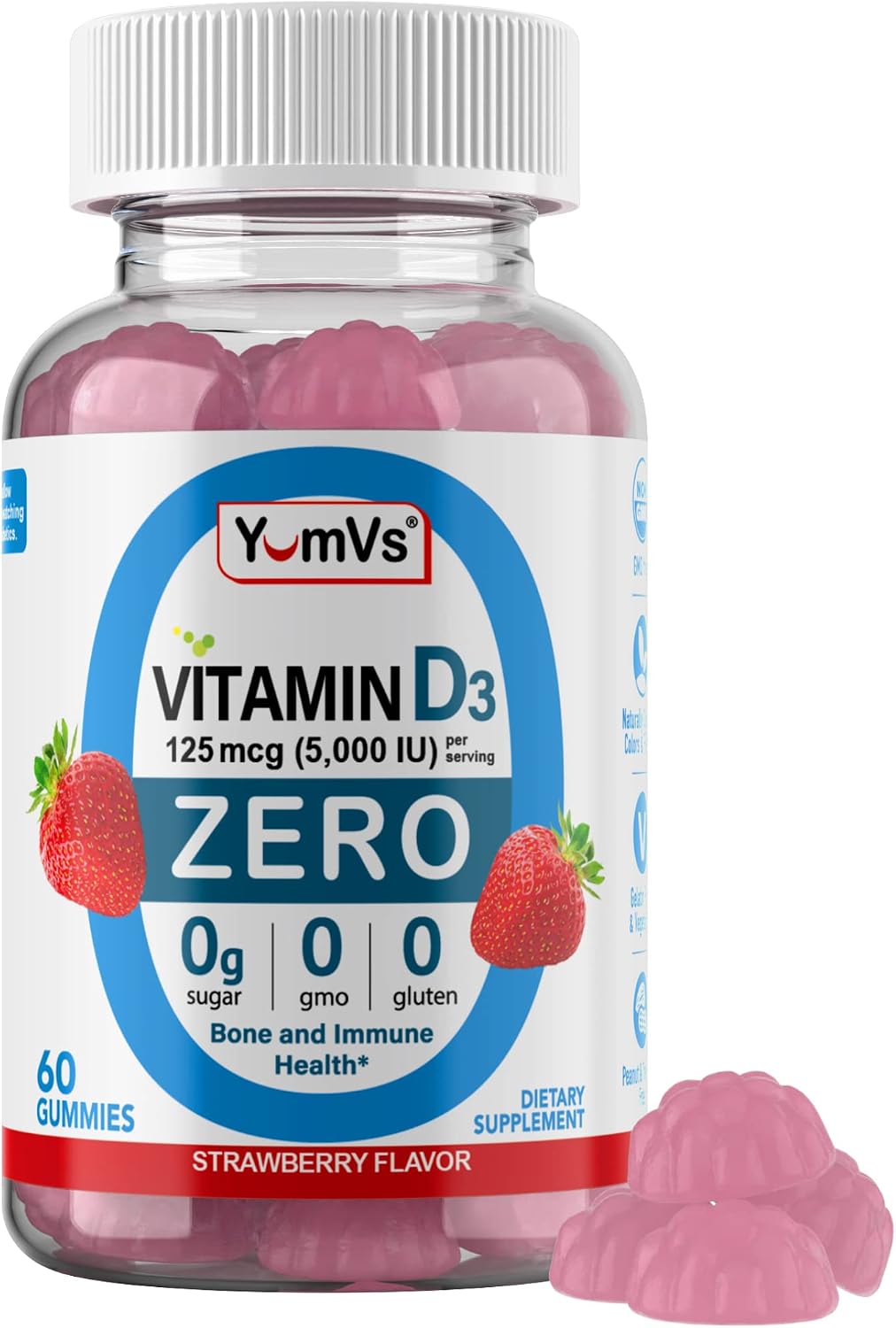 Yum-Vs Vitamin D3 Gummies - Sugar Free (5000 IU) - 60 Count - görsel 1