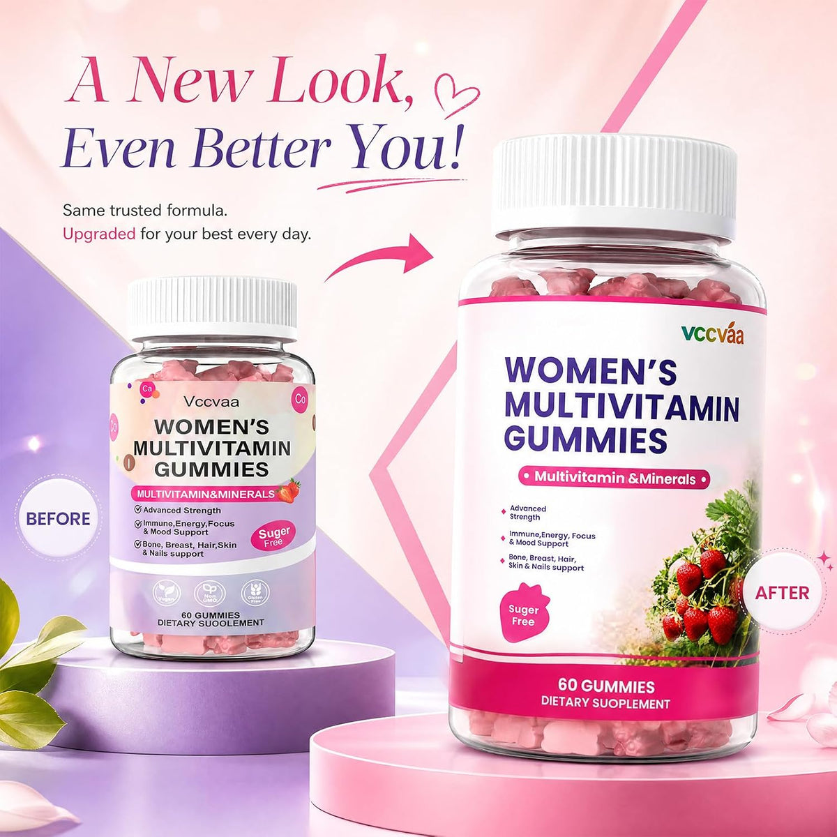 Vccvaa Sugar Free Multivitamin Gummies for Women 14+ with Iron, Inositol & Folate – 60 Count - görsel 2