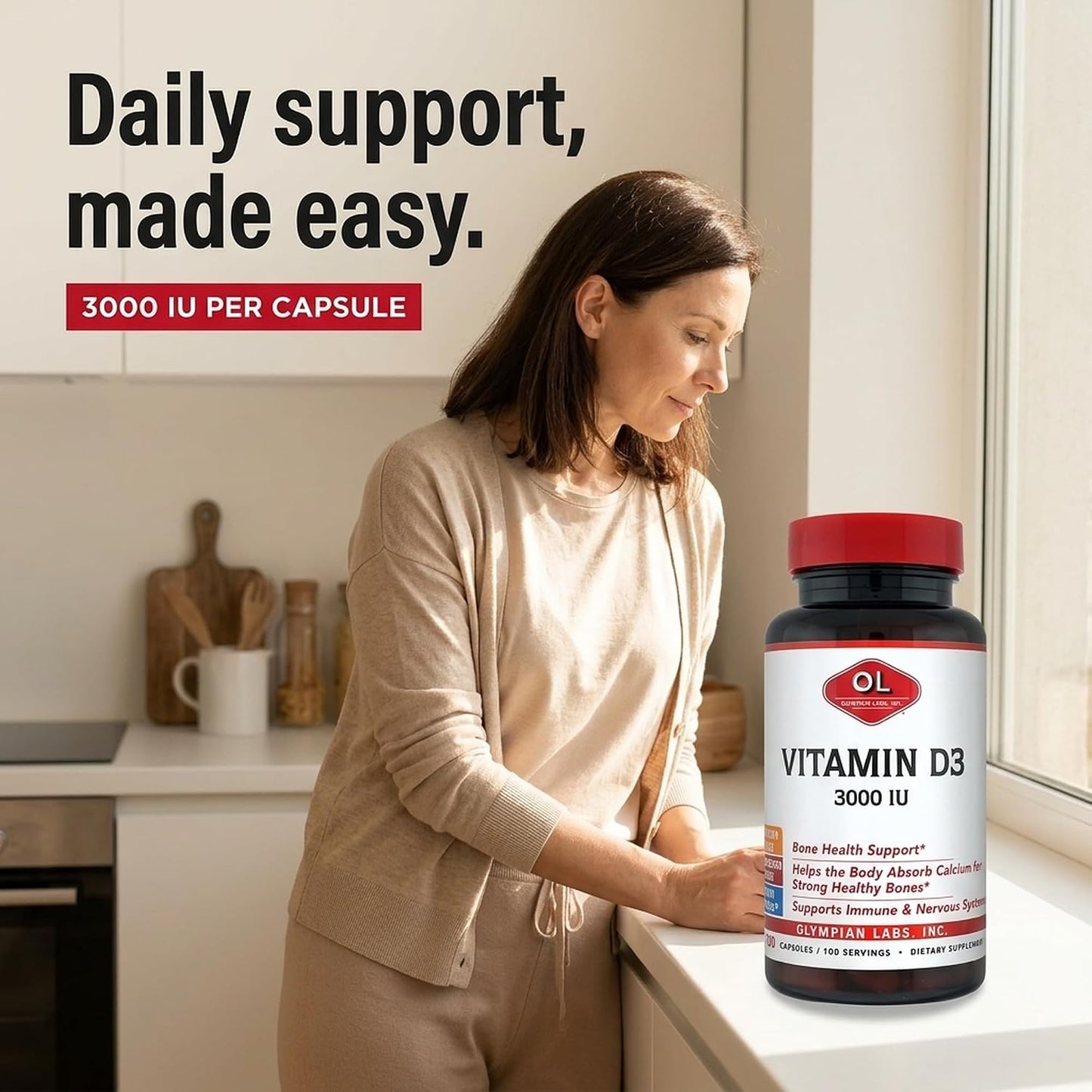Olympian Labs Vitamin D3 3000 IU 100 Capsules - görsel 3