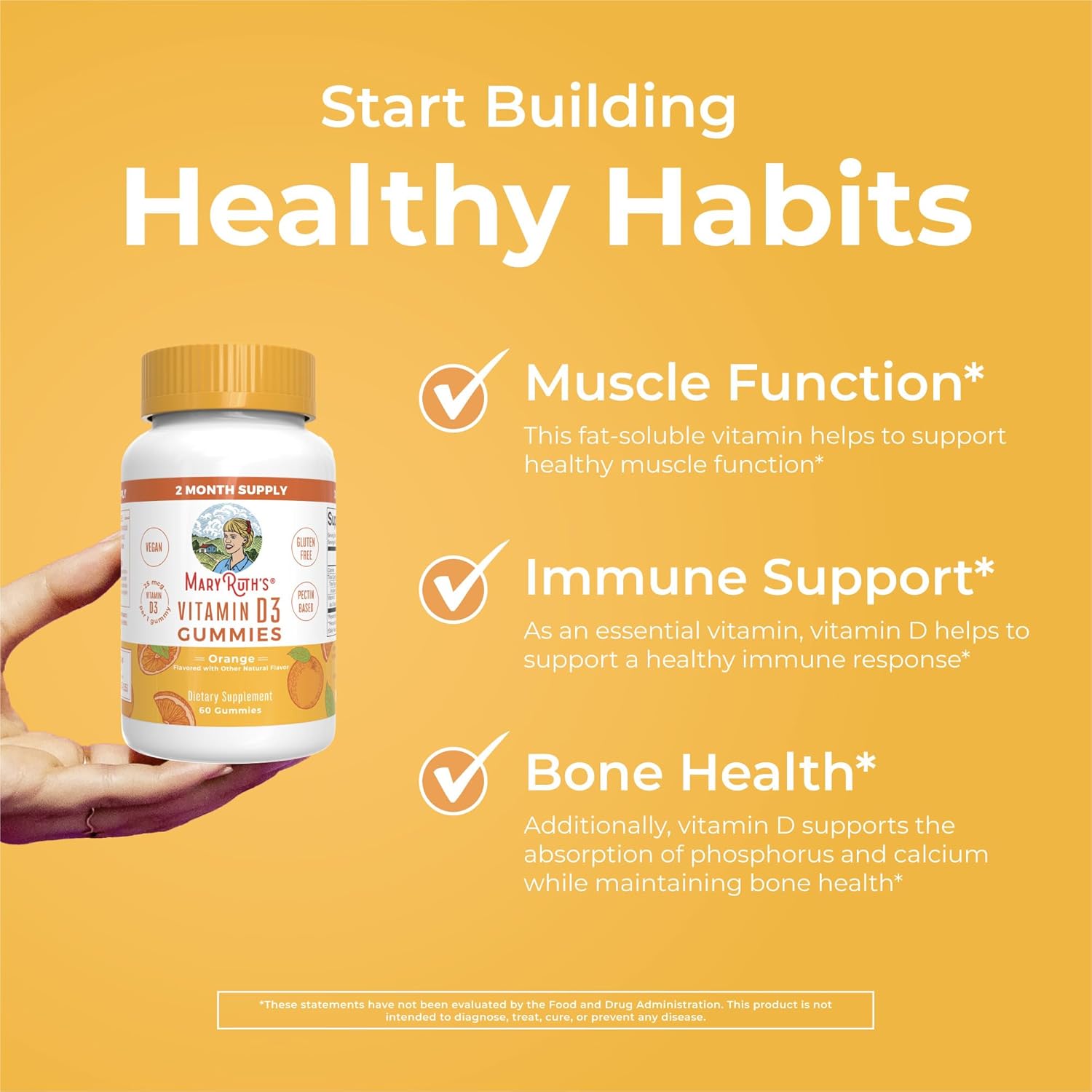 MaryRuth's Vitamin D3 Gummies | 1000 IU | Vegan, Non-GMO, Gluten-Free | 60 Gummies - görsel 5