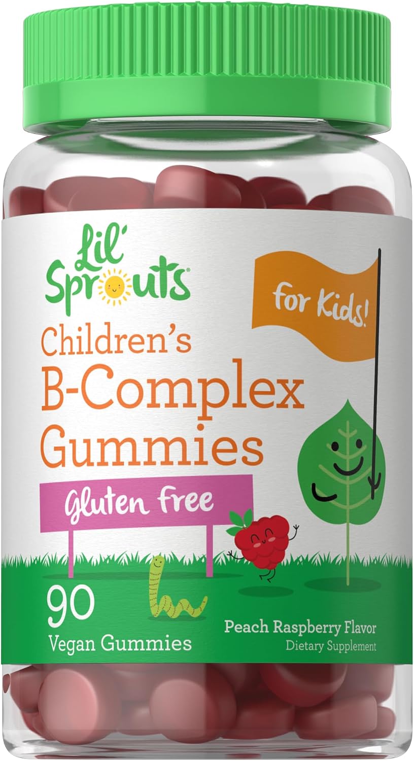 Carlyle Kids B Complex Gummies | 90 Count | with Vitamin B1, B2, B6, B12, and Ashwagandha Extract | Peach Raspberry Flavour | Vegan, Non-GMO & Gluten-free Supplement | Lil' Sprouts - görsel 1
