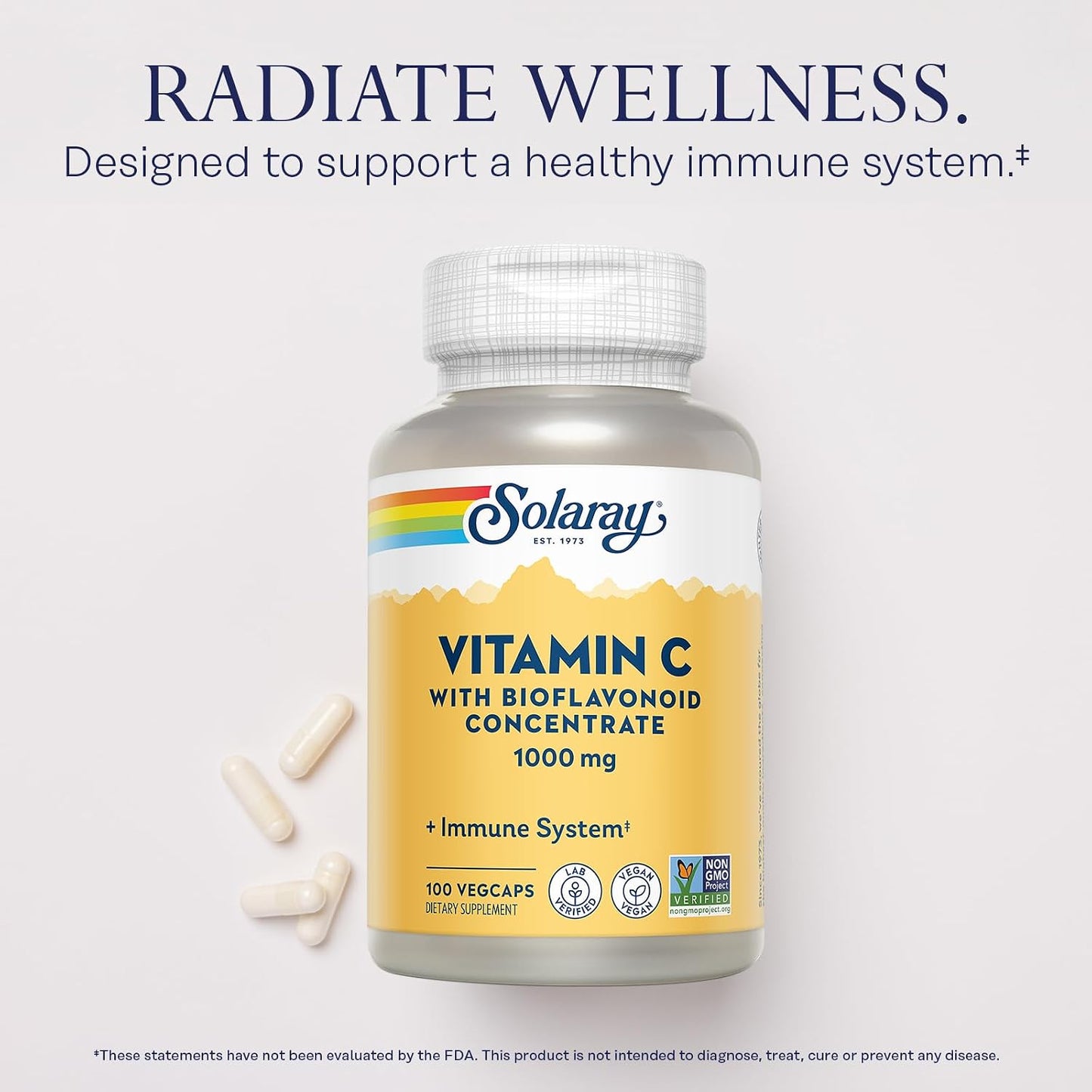 SOLARAY Vitamin C 1000mg with Bioflavonoids, Rose Hips & Acerola Cherry - Immune Function Supplement, Vegan, Non-GMO, 100 VegCaps - görsel 3
