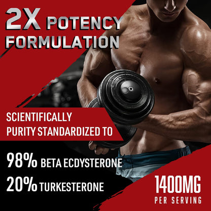 Orisilico Beta Ecdysterone & Turkesterone 1400 mg – 98% Beta Ecdysterone + 20% Turkesterone Extract for Muscle Mass, Strength & Protein Synthesis, 60 Capsules