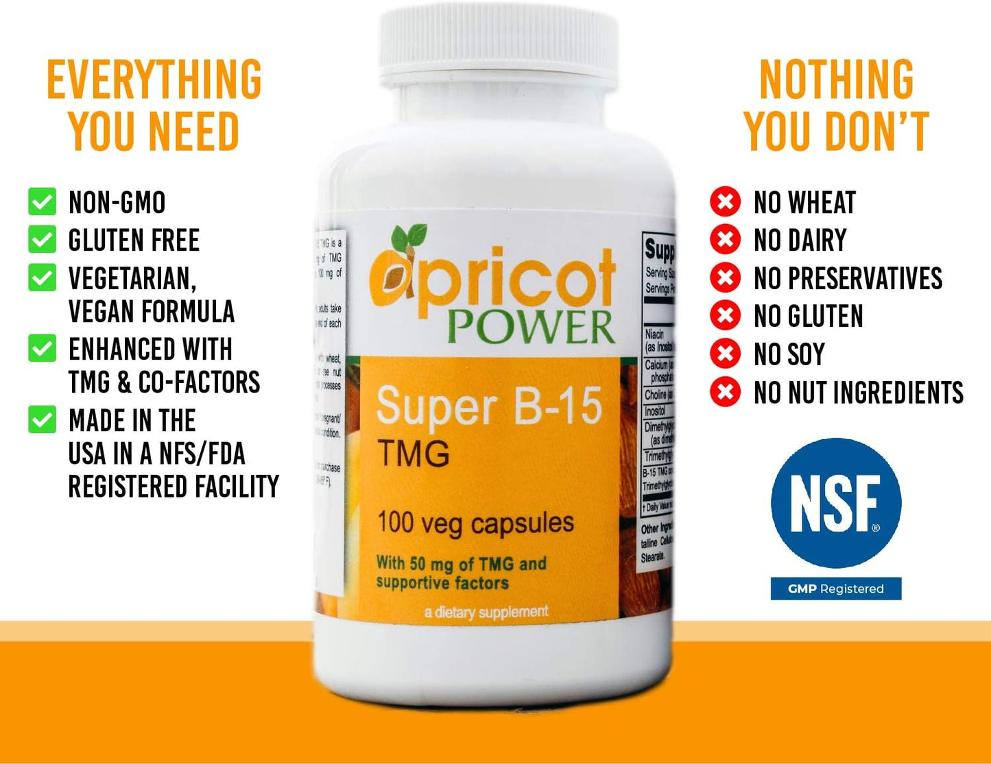 Apricot Power Super B-15 Non-Toxic Pangamic Acid - Supports Oxygen Levels & Energy - 100 Vegan Capsules - görsel 3