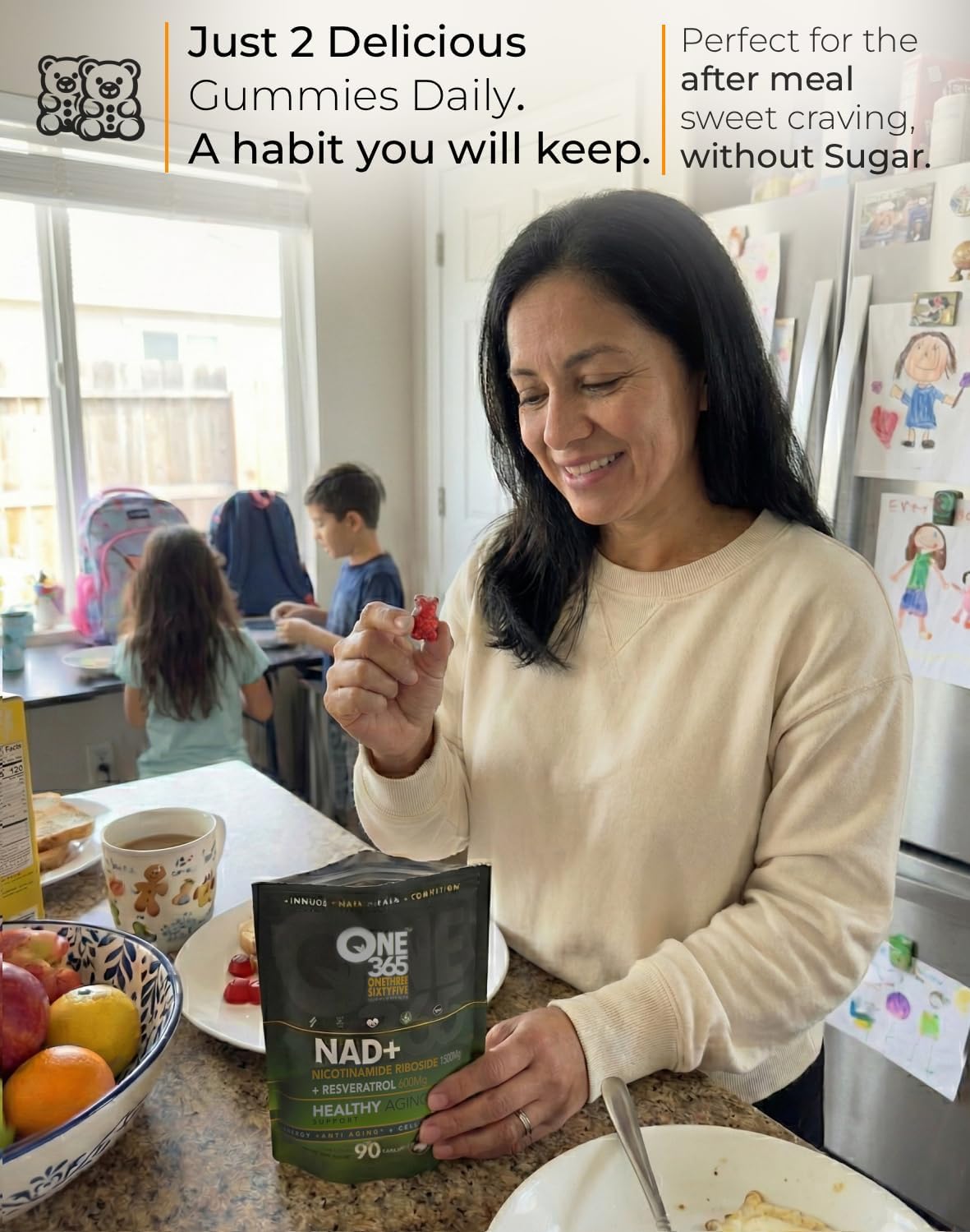 ONE 365 NAD+ Supplement Gummies with Nicotinamide Riboside and Resveratrol (1500 mg NR, 600 mg Resveratrol) - Vegan, Non-GMO, Gluten-free Cellular Energy and Healthy Ageing Support for Men and Women - görsel 4
