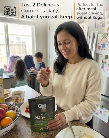 ONE 365 NAD+ Supplement Gummies with Nicotinamide Riboside and Resveratrol (1500 mg NR, 600 mg Resveratrol) - Vegan, Non-GMO, Gluten-free Cellular Energy and Healthy Ageing Support for Men and Women