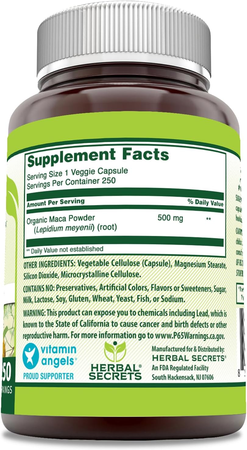 Herbal Secrets Maca 500mg 250 Veggie Capsules - görsel 2