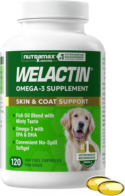 Nutramax Welactin Canine Softgels – Omega 3 Supplement for Dogs (120 count)