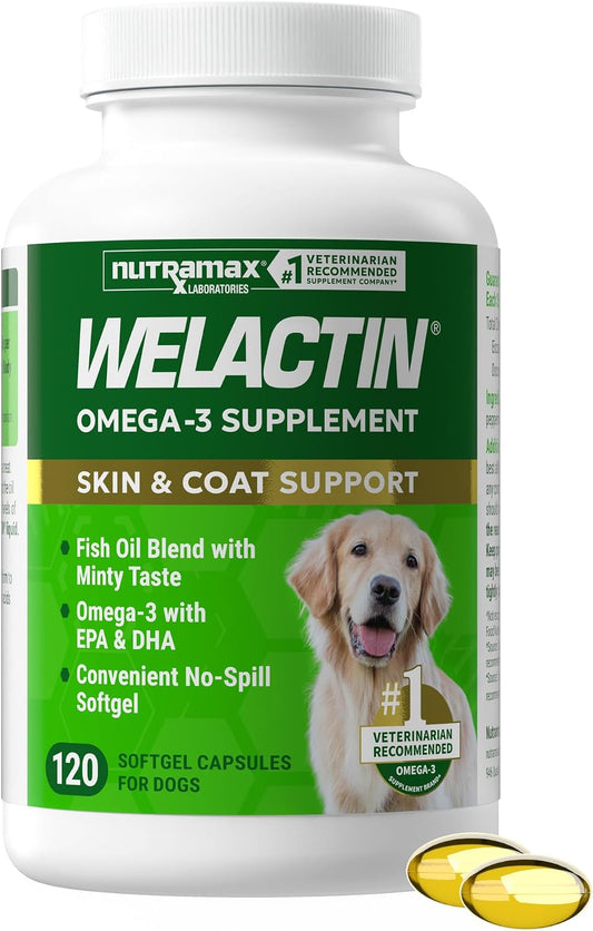 Nutramax Welactin Canine Softgels – Omega 3 Supplement for Dogs (120 count)