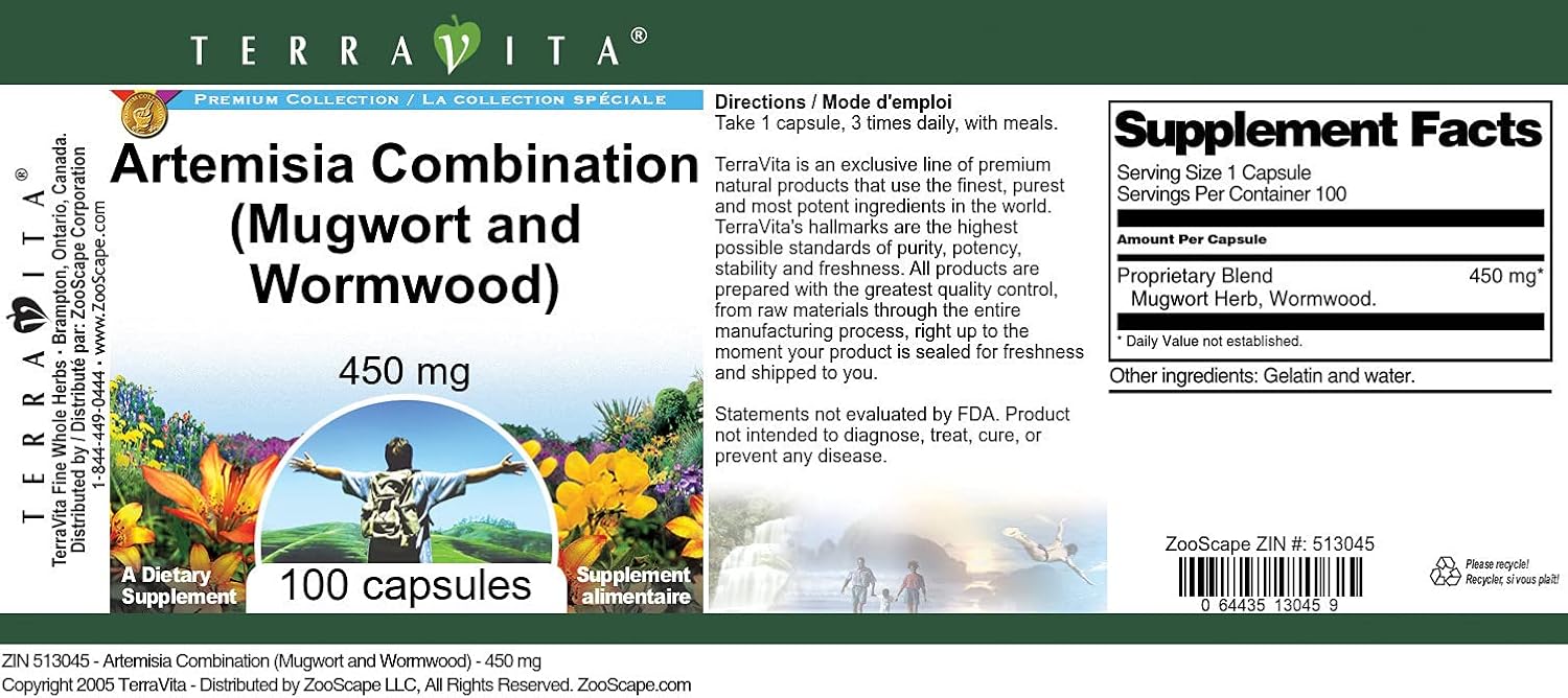 Artemisia Combination (Mugwort and Wormwood) - 450 mg - 100 Capsules (3 Pack) - görsel 3