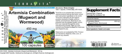 Artemisia Combination (Mugwort and Wormwood) - 450 mg - 100 Capsules (3 Pack)