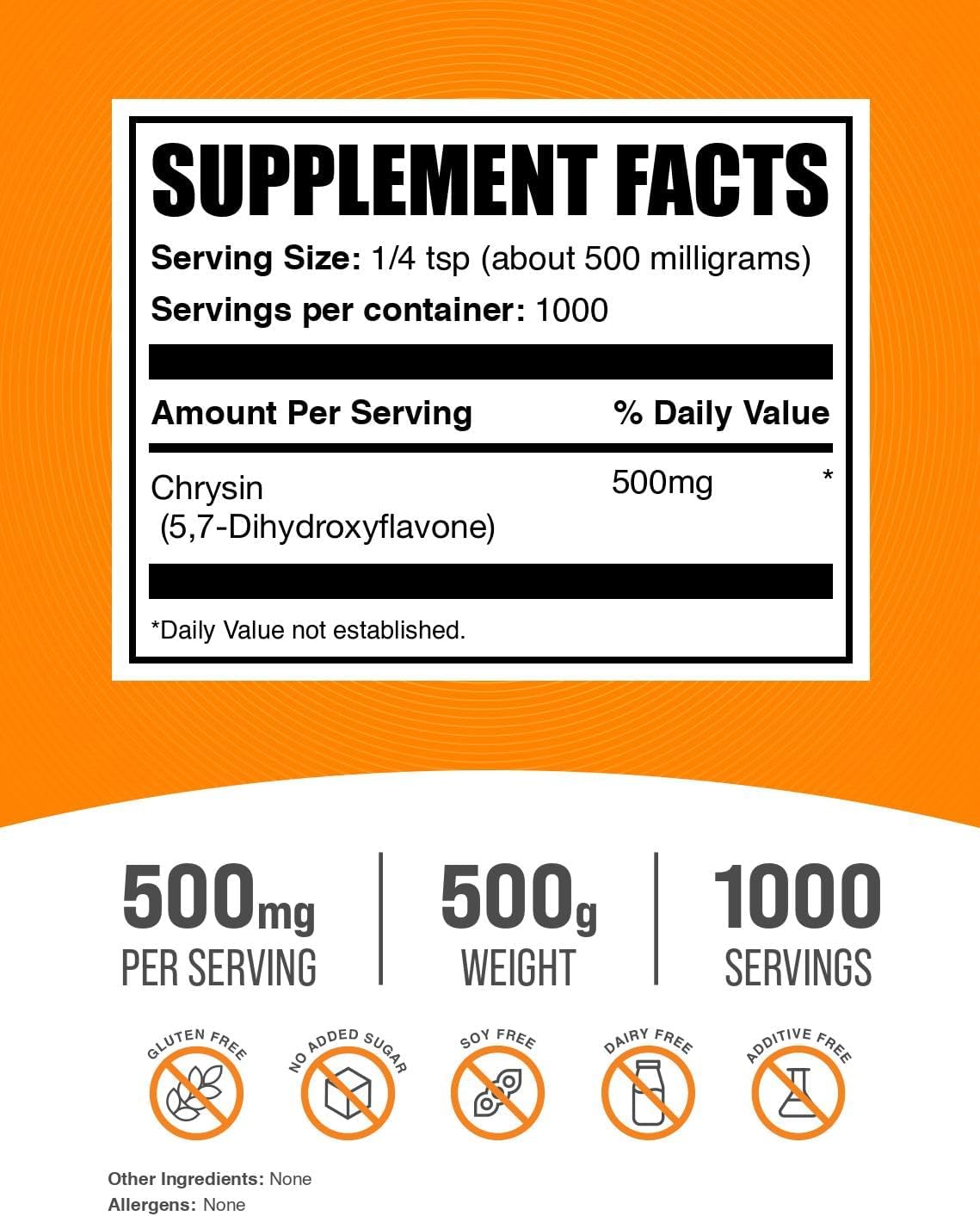 BulkSupplements.com Chrysin Powder - 5,7-Dihydroxyflavone, Antioxidant Supplement, 500mg per Serving, 500g (1.1 lbs) - görsel 2