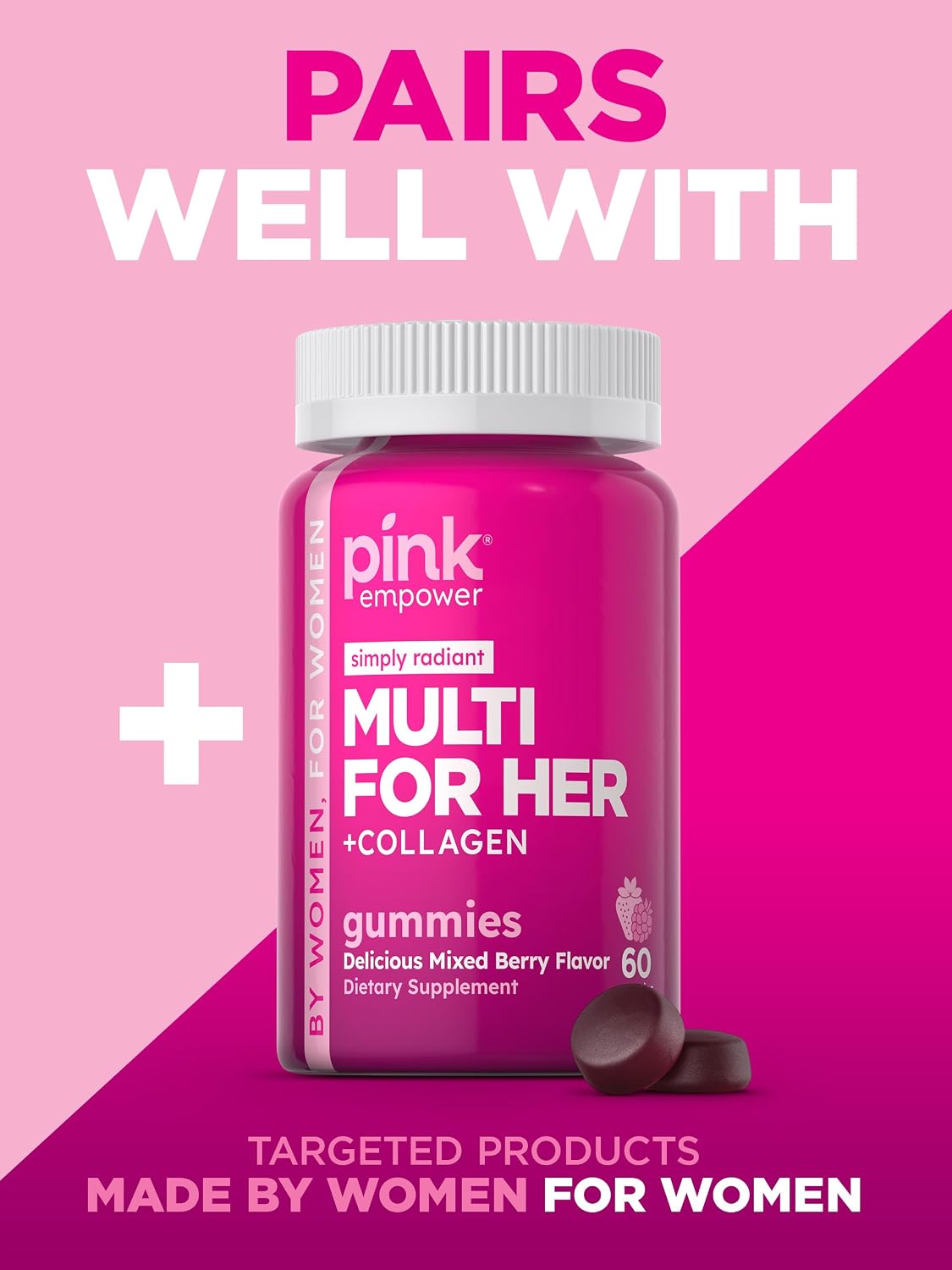 PINK Hair Skin Nails Gummies | 2,500 mcg Biotin | 60 Count | Non-GMO & Gluten-free Vitamins for Women | Strawberry Flavour - görsel 5