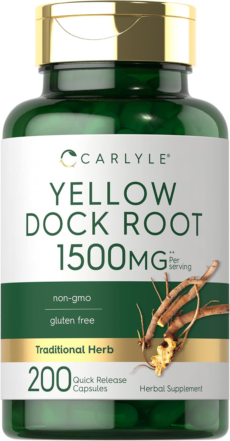 Carlyle Yellow Dock Root Capsules - 200 Count | High Strength, Non-GMO, Gluten-free - görsel 1