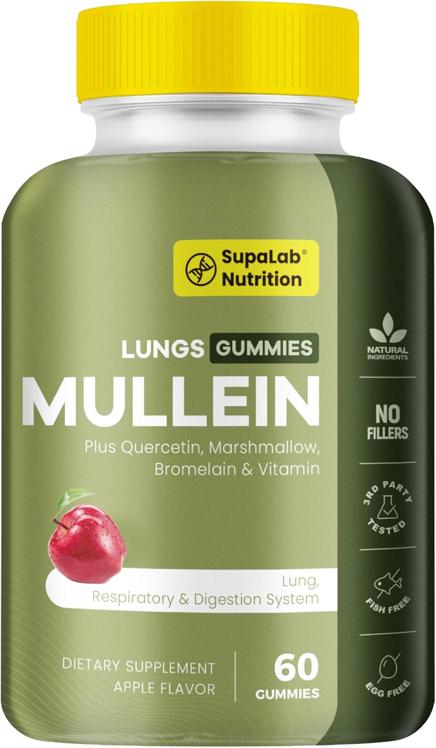 MEGNETA Natural Mullein Lung Cleanse Gummies - Apple Flavour, 60 Gummies - görsel 1