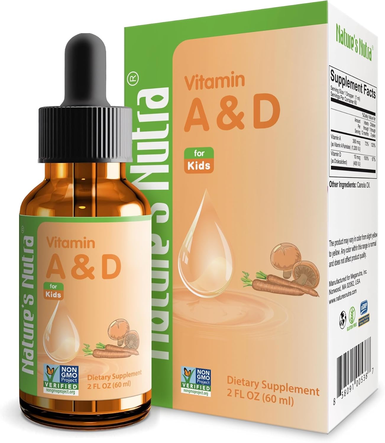 Nature's Nutra Vitamin A&D, Premium Liquid Vitamin A and D for Baby, Infants, Kids and Children, Non-GMO, Kosher, 60ml - görsel 1