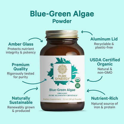 PURE SYNERGY Blue-Green Algae Powder – Organic Superfood with Chlorophyll, 91g