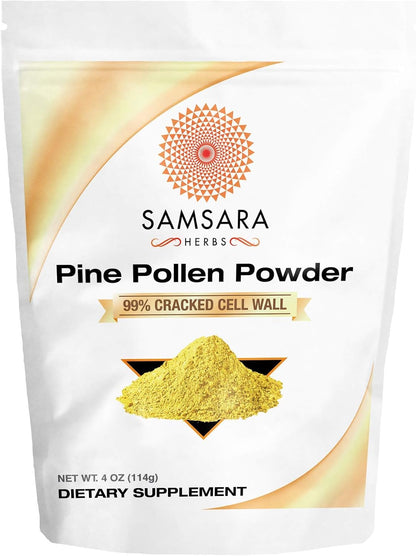 Samsara Herbs Pine Pollen Powder, Wild-Harvested, 99% Cracked Cell Wall (4 oz / 114 g) – Supports Healthy Energy & Vitality