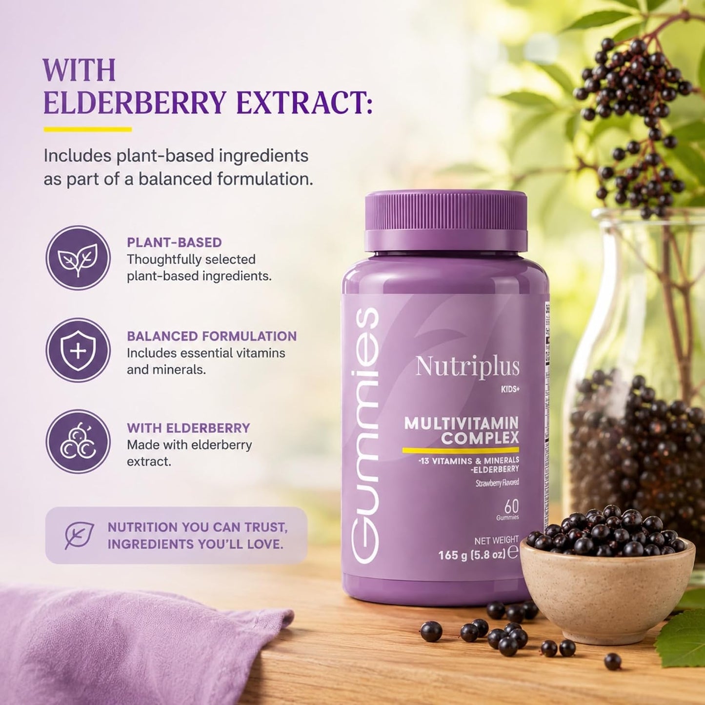 FARMASi Nutriplus Kids Gummies, Strawberry Flavour, 60 Gummies – Multivitamin for Children with Elderberry Extract, Vegan & Gelatin Free - görsel 5
