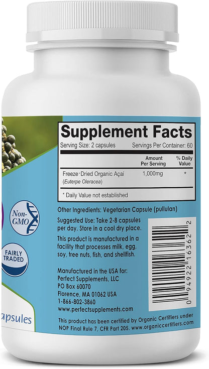 Perfect Acai – Organic Freeze-Dried Acai Berry Superfood – 120 Capsules