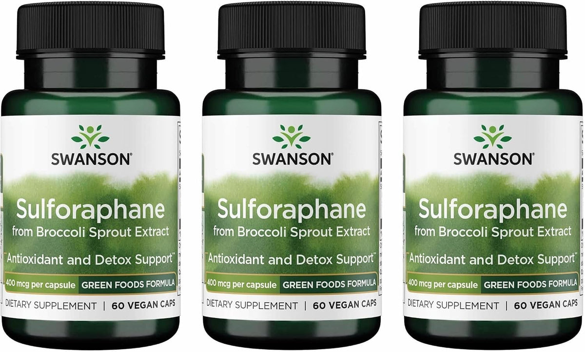 Swanson Sulforaphane Broccoli Sprout Extract – Standardised to 0.4% Sulforaphane (60 Vegan Capsules, 400 mcg, 3 Pack) - görsel 1
