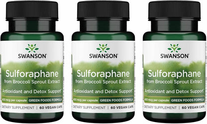 Swanson Sulforaphane Broccoli Sprout Extract – Standardised to 0.4% Sulforaphane (60 Vegan Capsules, 400 mcg, 3 Pack)