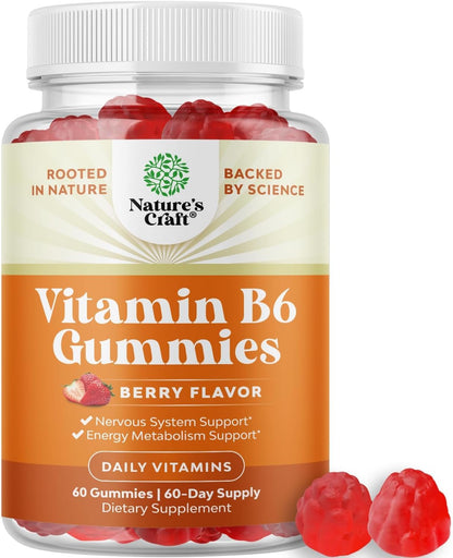 Vitamin B6 Gummies 50mg for Men & Women – Immune, Nerve & Mood Support – Vegan & Kosher – 60 Gummies