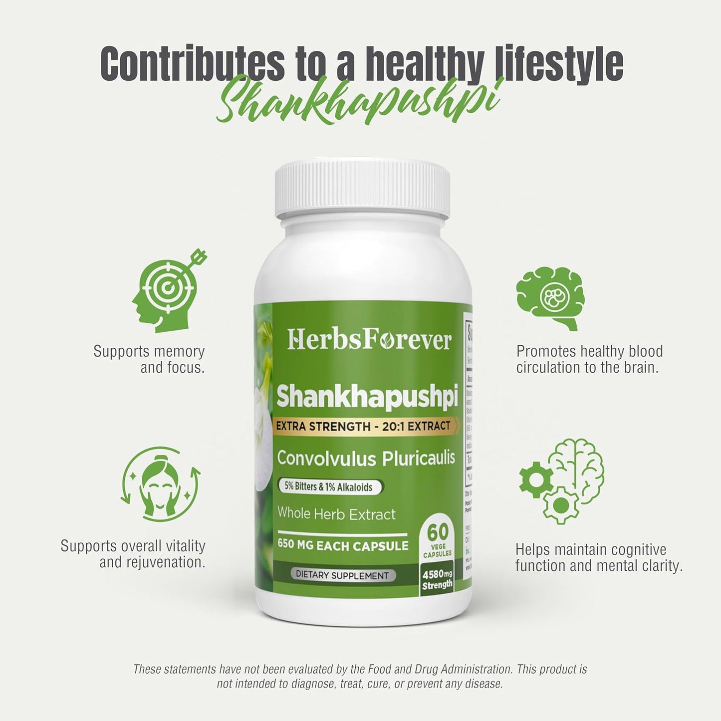 Herbsforever Shankhpushpi (Convolvulus pluricaulis) Extra Strength Extract - Traditional Brain Tonic & Mental Focus - 60 Vegan Capsules - görsel 7