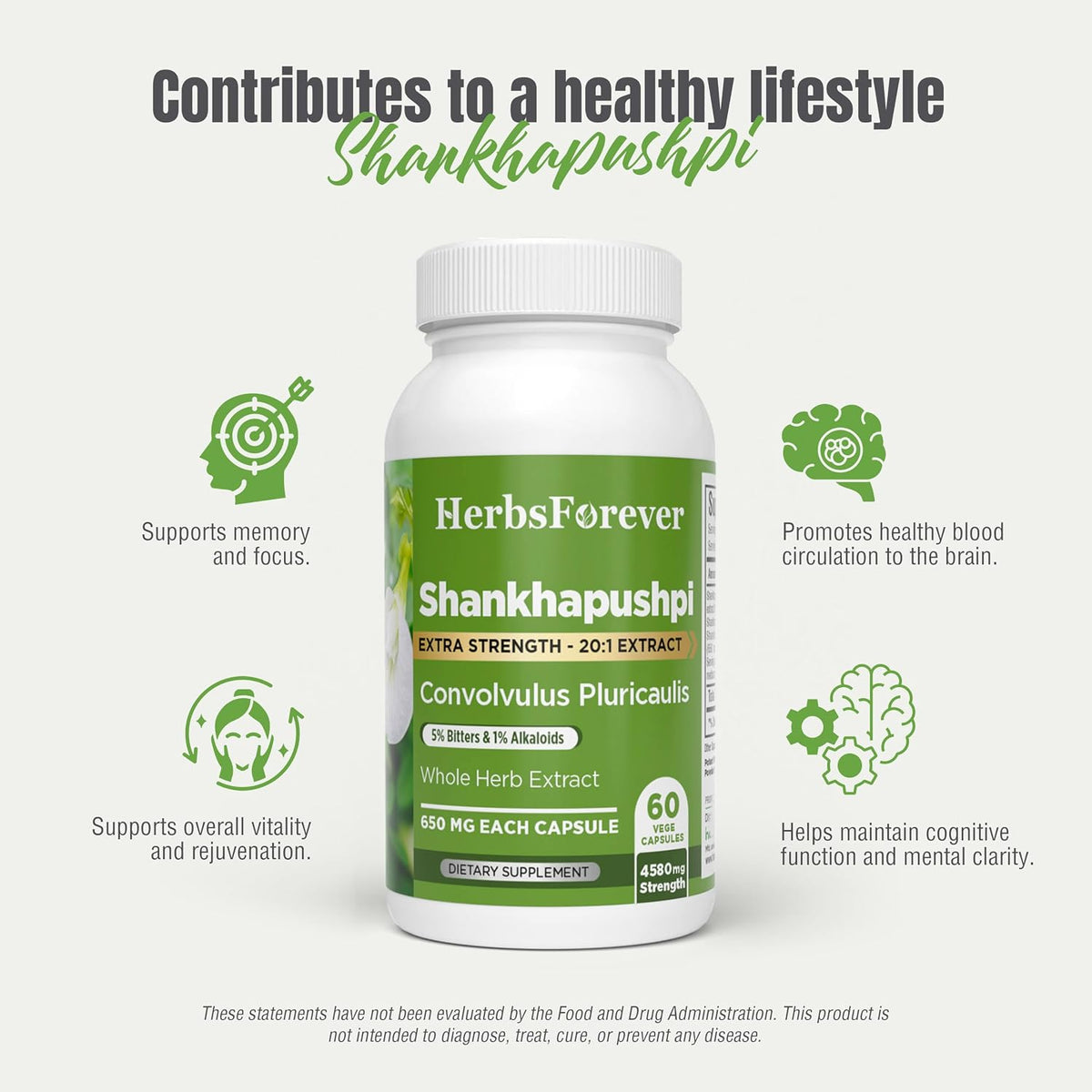 Herbsforever Shankhpushpi (Convolvulus pluricaulis) Extra Strength Extract - Traditional Brain Tonic & Mental Focus - 60 Vegan Capsules - görsel 7