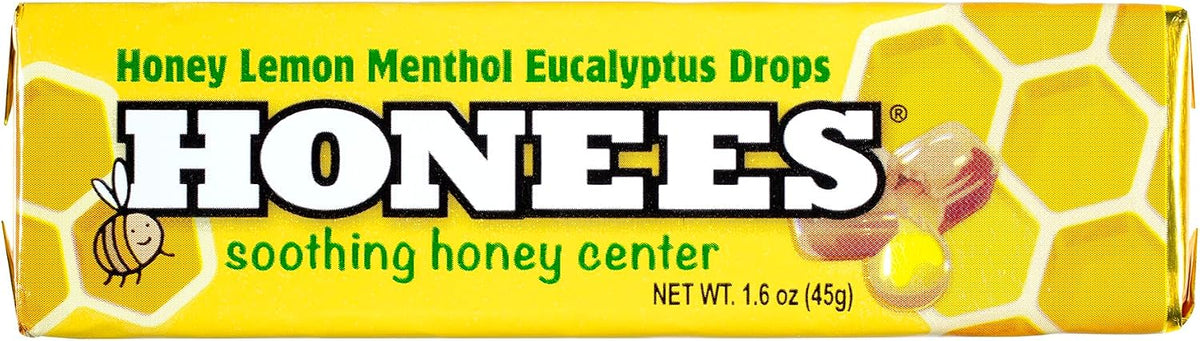 Honees Filled Menthol Cough Drops - Honey, Menthol & Eucalyptus - Natural Sore Throat Relief (6 Pack, 54 Drops) - görsel 10
