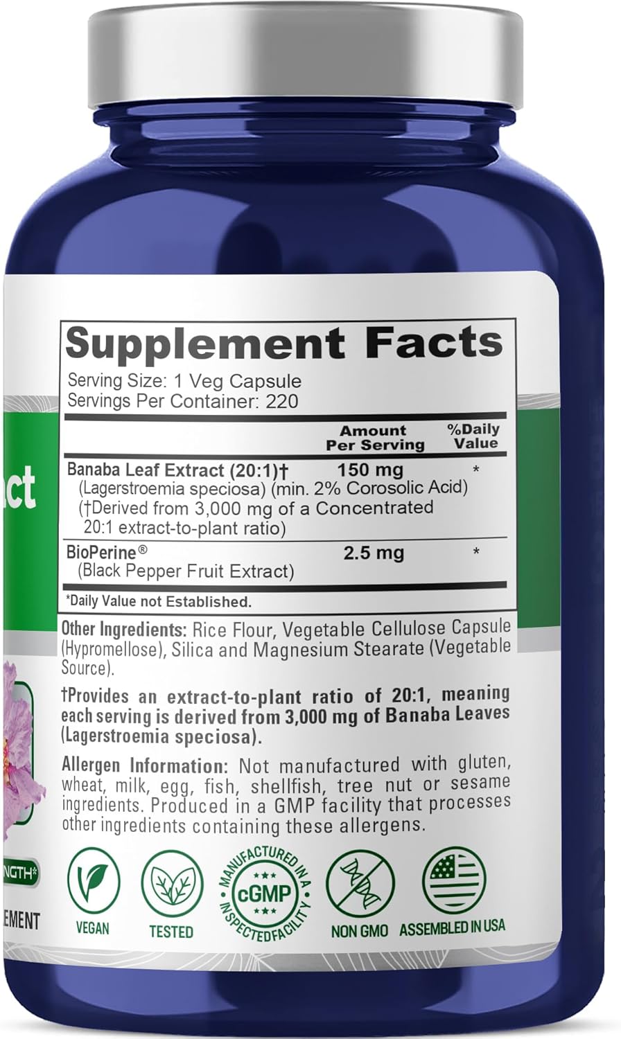 NusaPure Banaba Leaf, 150 mg, 220 Veg Capsules (Non-GMO, Vegan) - görsel 2
