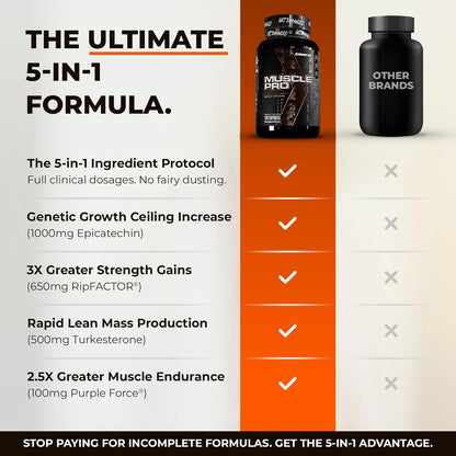 Enhanced Labs Muscle Pro - 5-in-1 Premium Muscle Builder for Men - Epicatechin, Turkesterone, RipFACTOR® & Purple Force® - Advanced Muscle Support: Strength, Lean Mass & Free Testosterone - 120 Capsules
