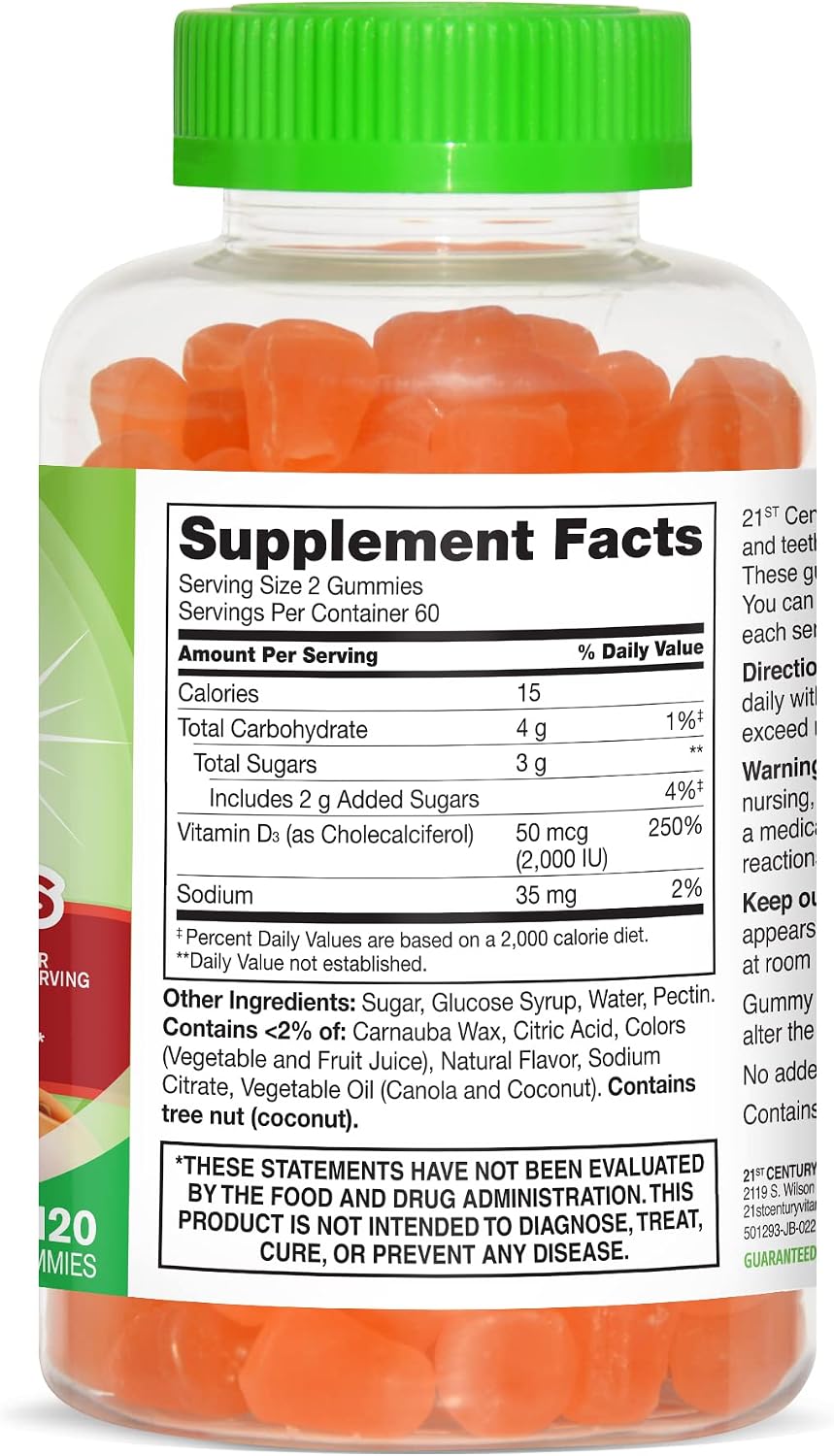 21st Century VitaJoy Daily Vitamin D3 50 mcg (2,000 IU) Gummies, Peach, 120 Gummies - görsel 5
