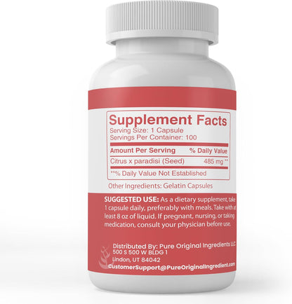 Pure Original Ingredients Grapefruit Seed Extract (100 Capsules) – Always Pure, No Additives or Fillers, Lab Verified