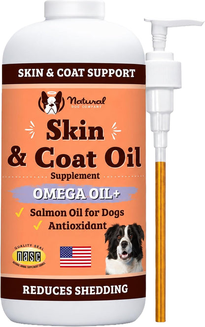 Natural Dog Company Skin & Coat Supplement for Dogs – Omega-3 Salmon Oil, Biotin & Vitamin E, 90 Soft Chews
