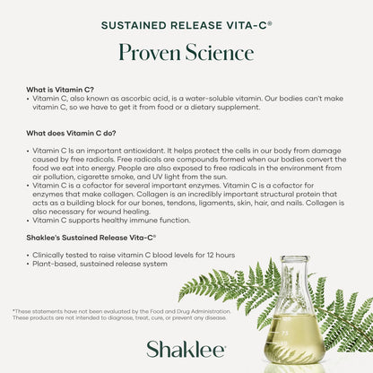 Shaklee Sustained Release Vita-C 500mg – High-potency cellular and immune support with rose hips and bioflavonoids – 180 Tablets