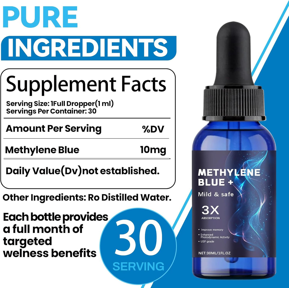 Methylene Blue Pharmaceutical Grade - USP Grade Food Supplement for Brain Health - görsel 6